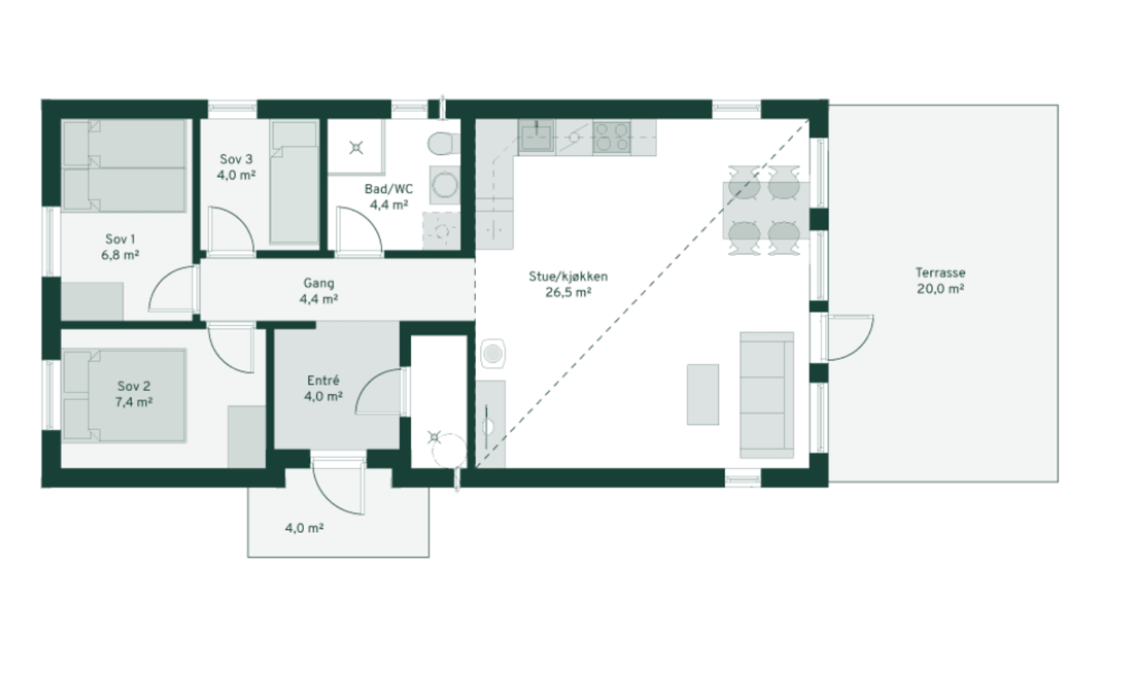 Denne utgaven er utvidet og har ett ekstra vindu i forhold til standard modell i katalogen. Galleribilde