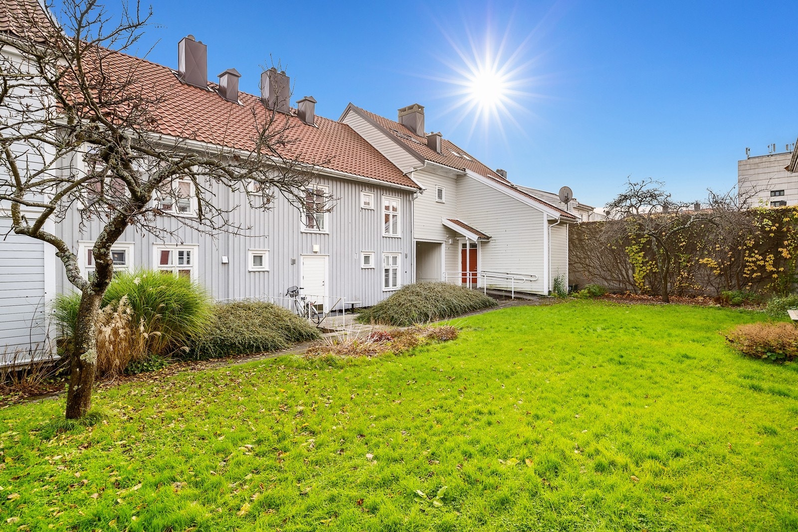 Felles bakgård som kan fritt benyttes av beboere. Galleribilde