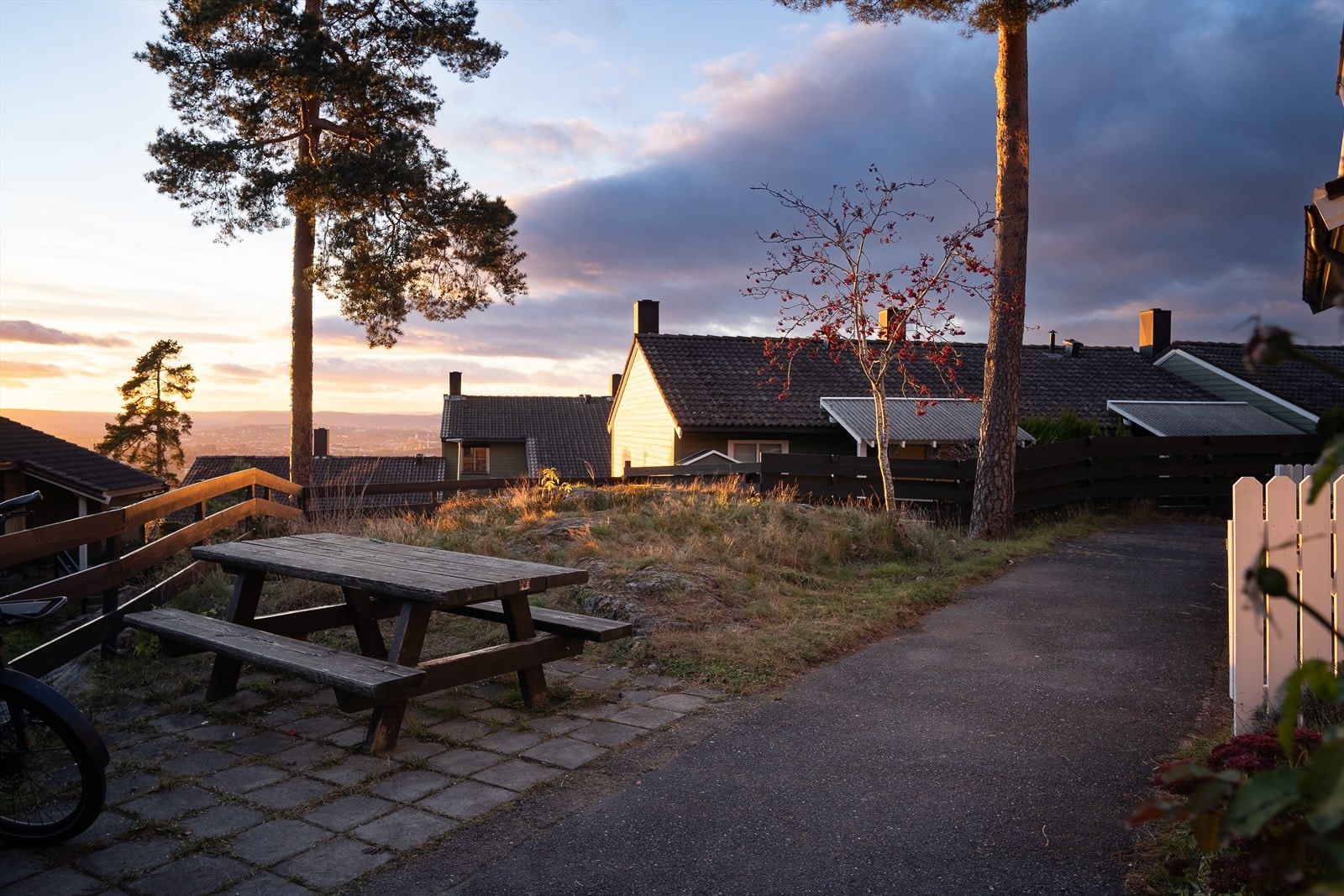 Borettslagets fellesområder er pent opparbeidet med gangstier, sittebenker og beplantning. Galleribilde