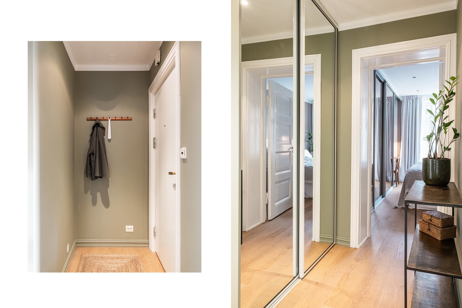 Skyvedørsgarderobe i entré/hall. Boligen disponerer også lofts- og kjellerbod. Galleribilde