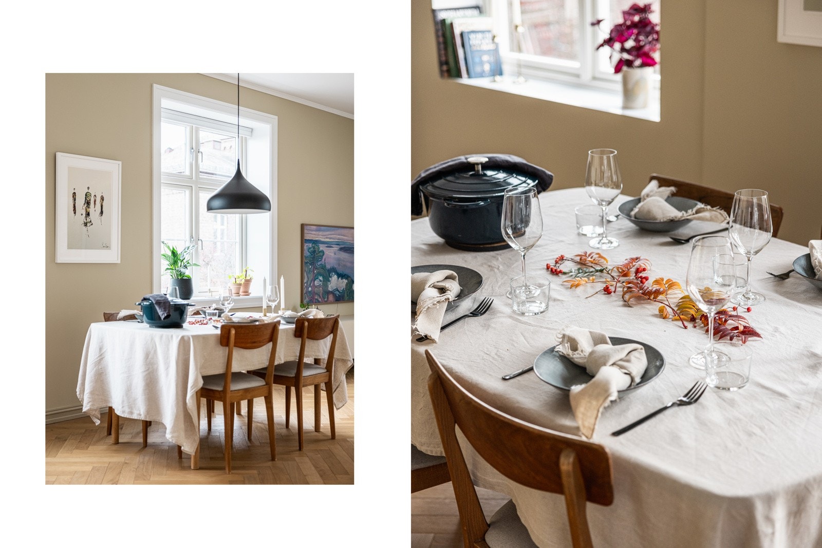 Du kan fint innrede med stor langbord i hverdagen. Eier benyttet ileggsplate til store sammenkomster. Galleribilde