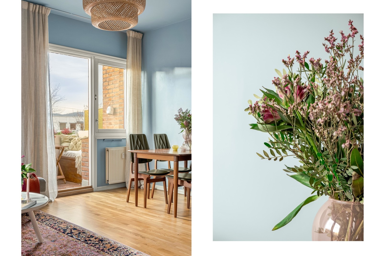 Ved den andre vindusrekken finner spisebordet sin naturlige plass. Galleribilde