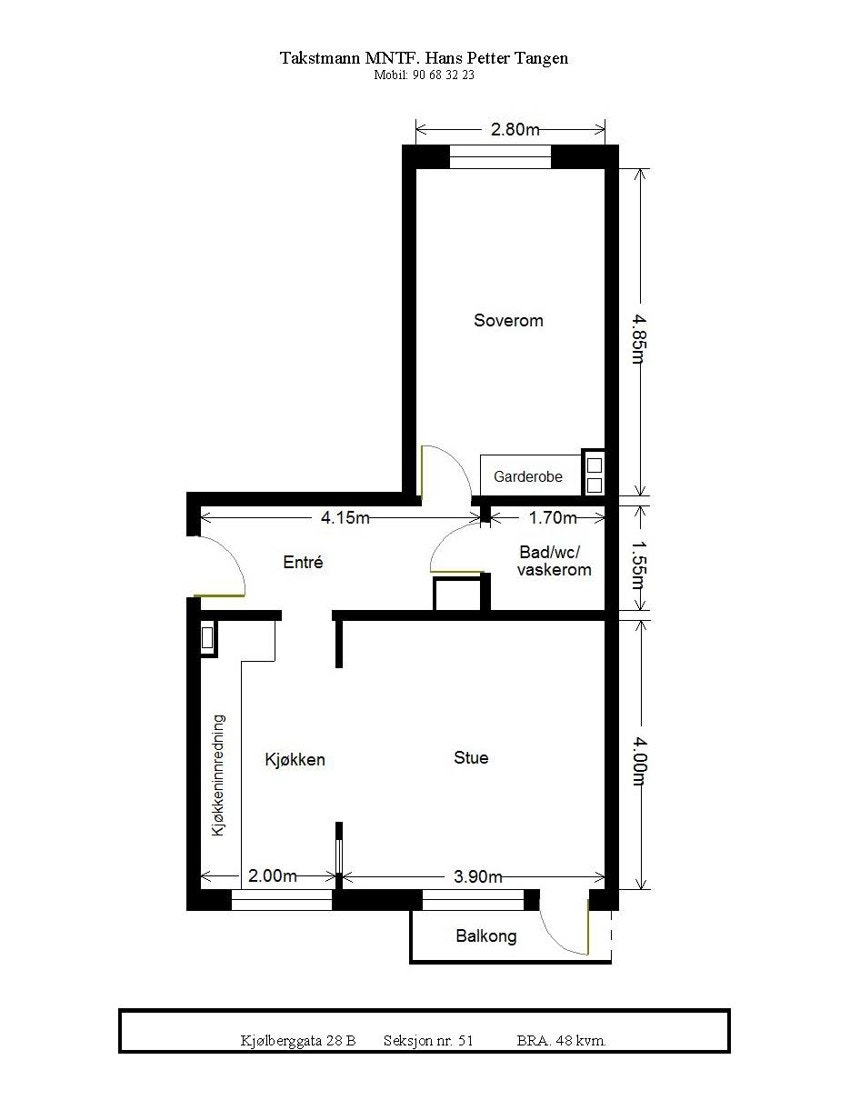 Plantegning. Leiligheten disponerer også en kjellerbod ca. 3 kvm Galleribilde