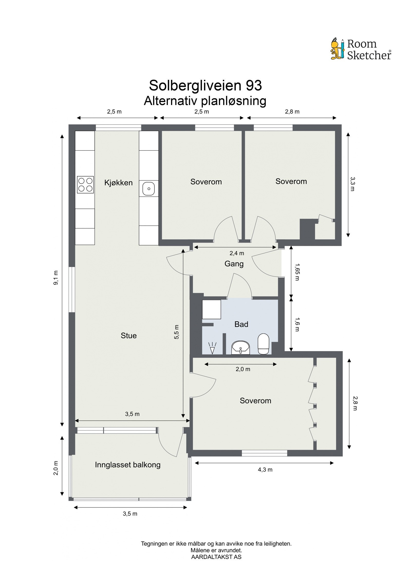 Alternativ planskisse som 4-roms. Galleribilde