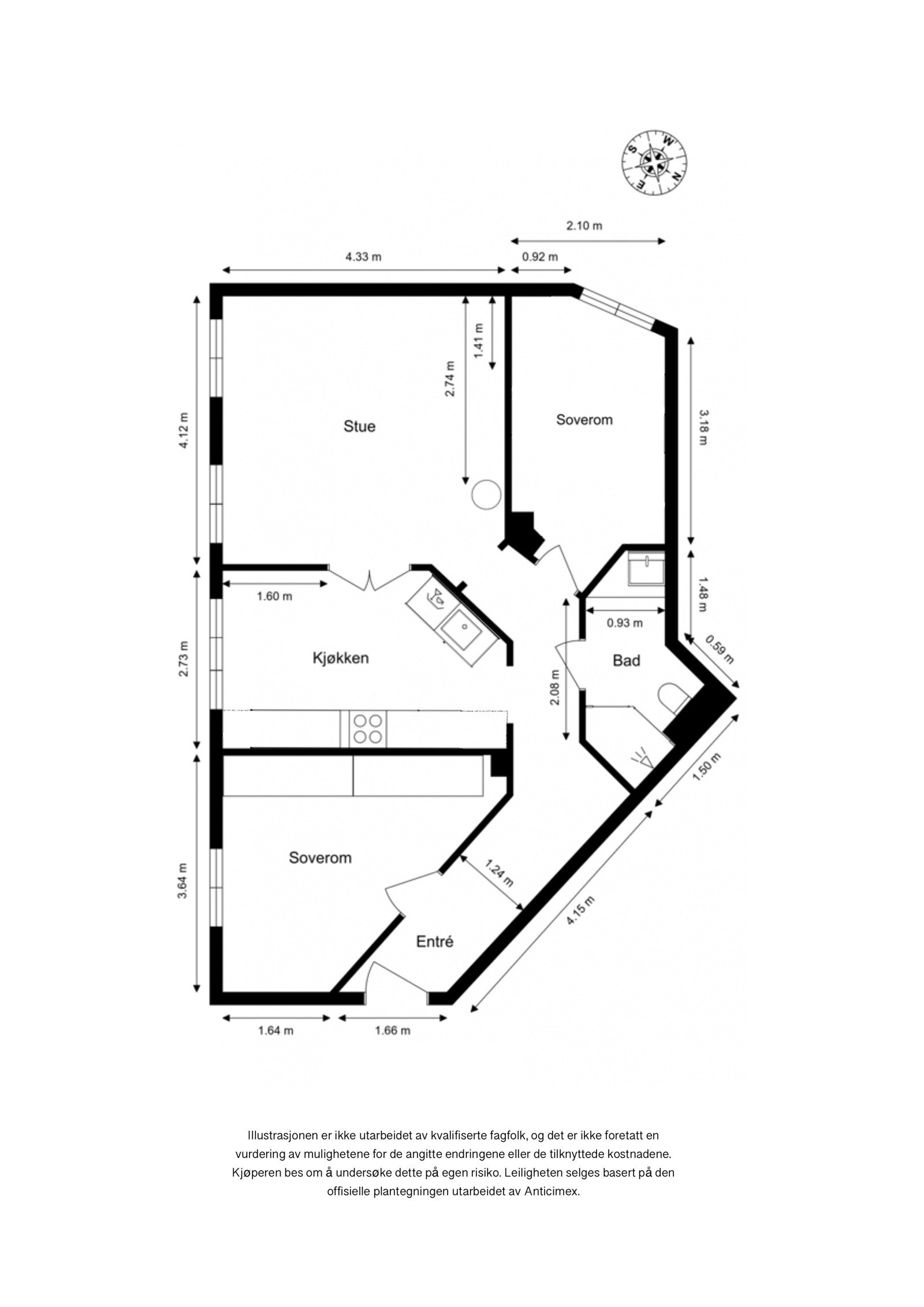 Illustrasjon - åpen stue/kjøkken løsning Galleribilde