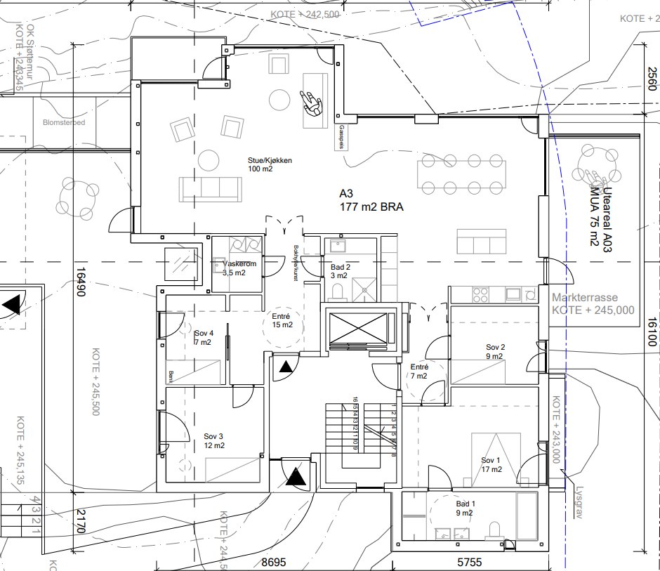 Alternativ planløsning slik boligen egentlig var tiltenkt/tegnet. Galleribilde