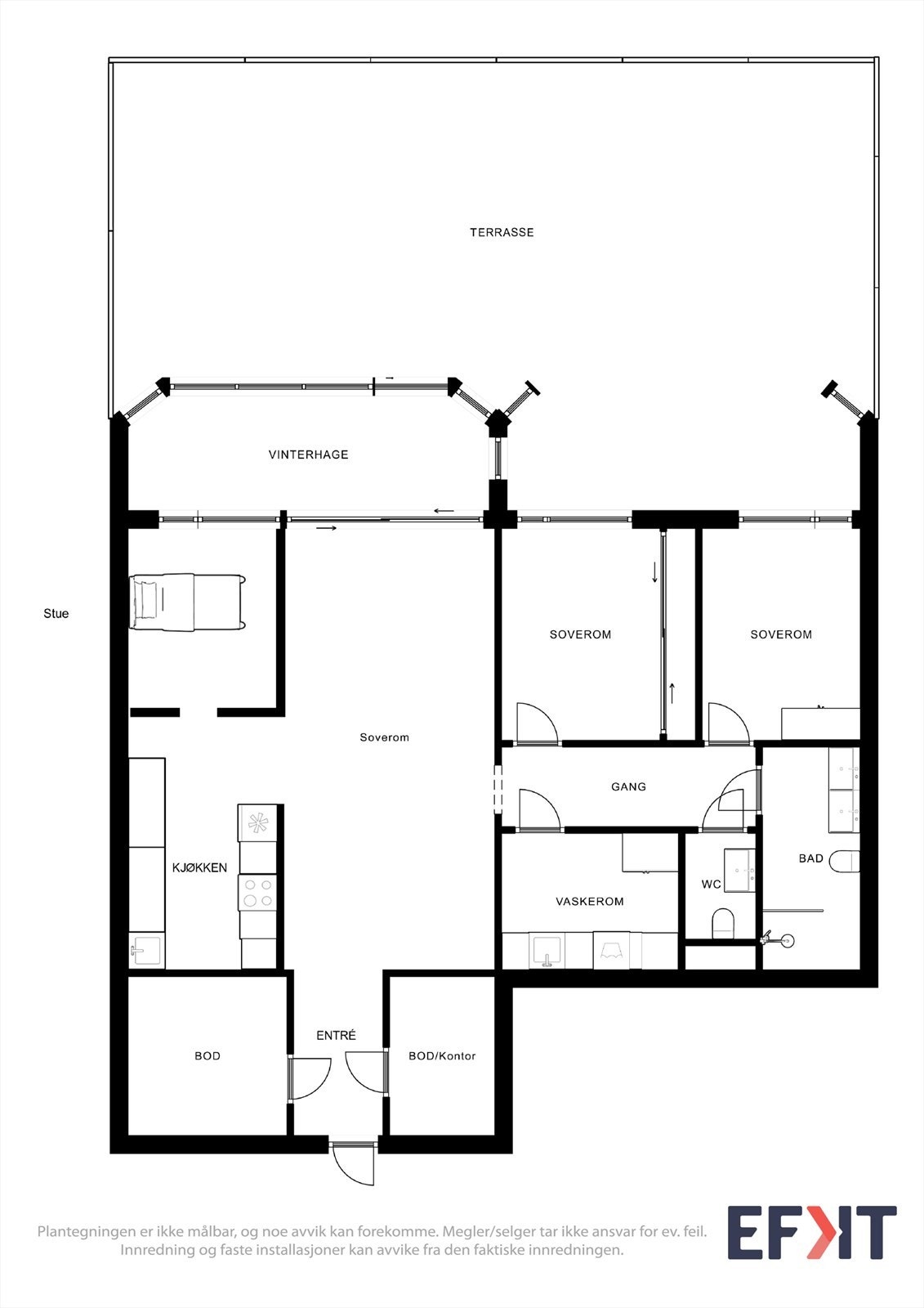 Alternativ plantegning 3 soverom. Galleribilde