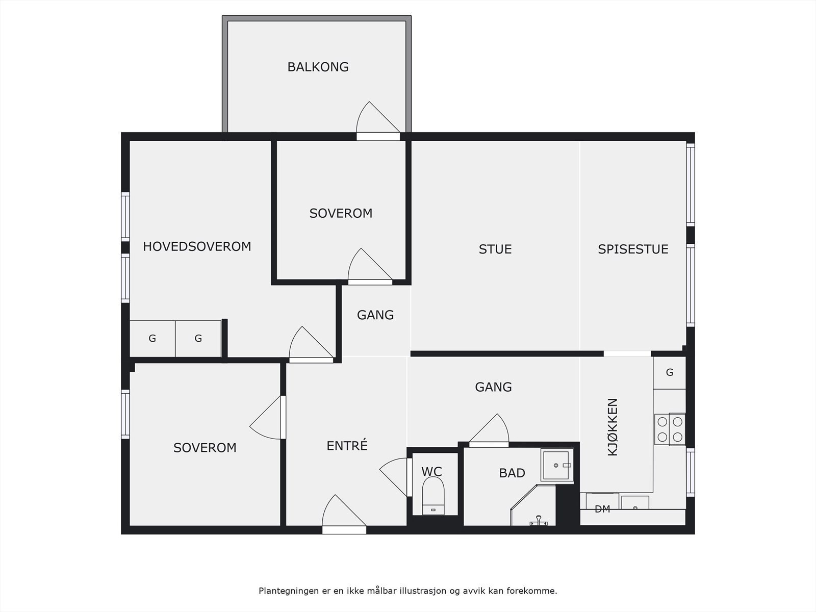 Plantegning 3. etasje. I tillegg disponerer leiligheten to kjellerboder på ca. 4m² og ca. 1m². Galleribilde