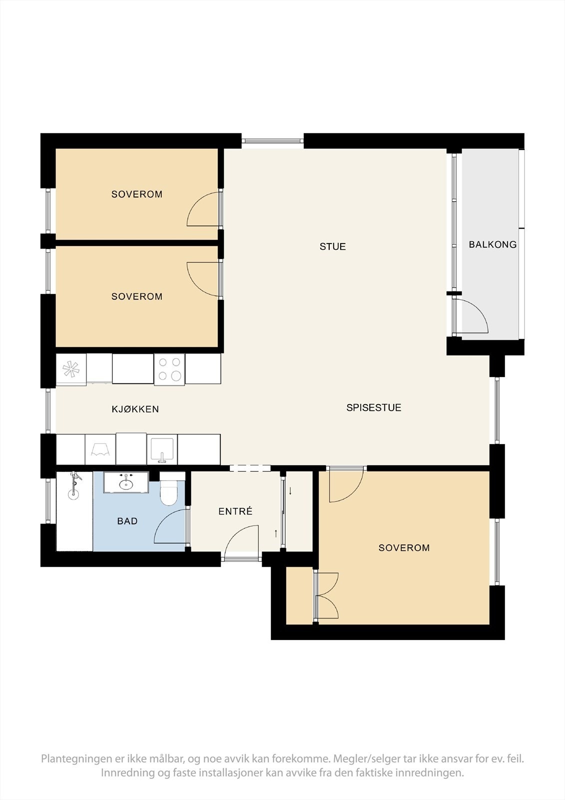 Praktisk planløsning med tre romslige soverom og egen kjøkkenkrok i åpen løsning ut mot stuen. I tillegg med følger det egen lofts og kjellerbod, samt felles sykkelparkering i sameiet. Galleribilde