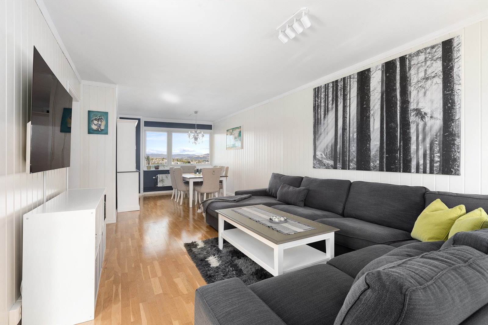 Pen stue med plass til sofagruppe og spisestue Galleribilde