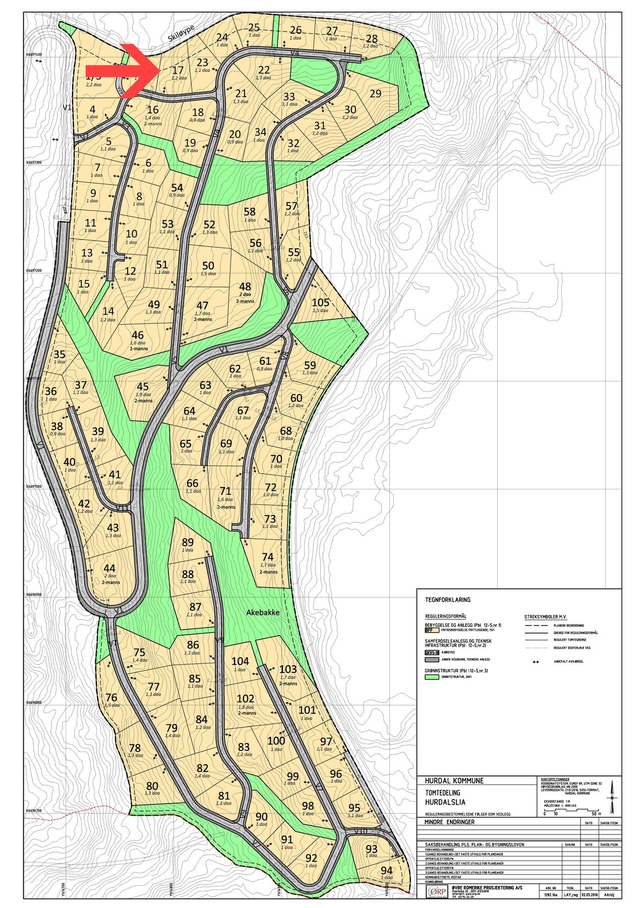 Situasjonskart tomter. I annonsen er tomt 17 priset. Galleribilde