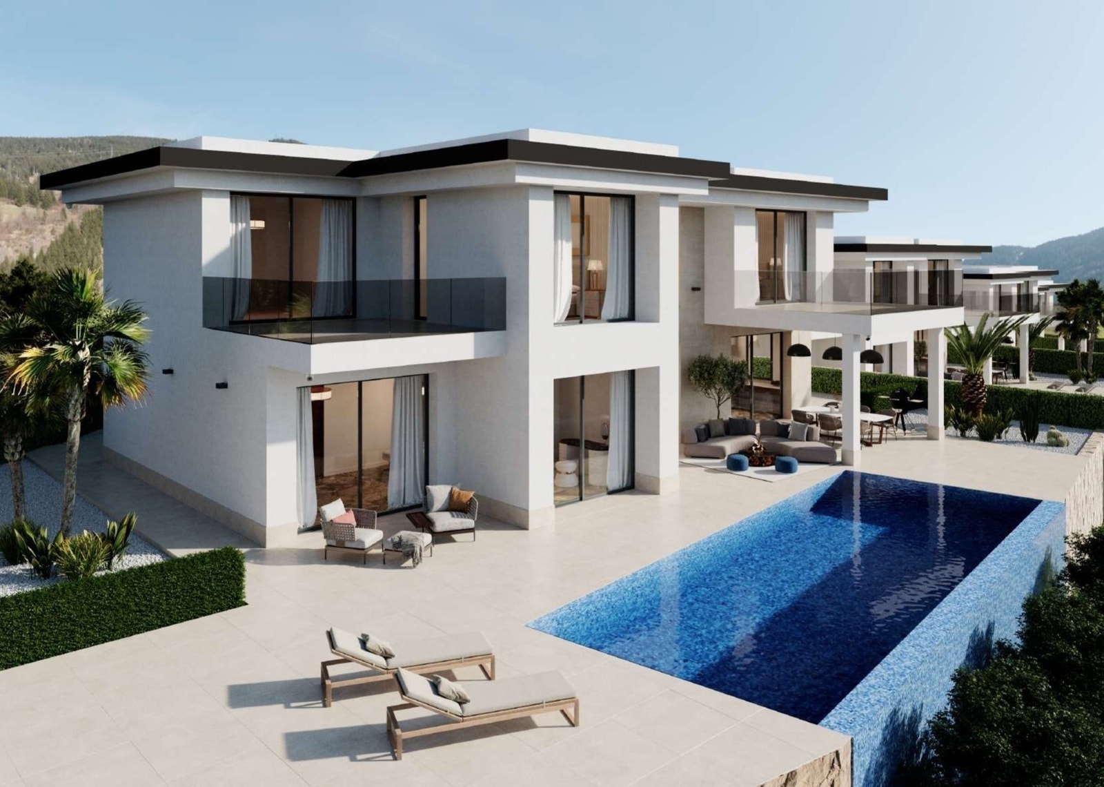 Garasje til 5 biler. 4 soverom, 5 bad, 2 vaskerom
Dette er en stor hjørnetomt. Vi har også tilsvarende bolig til 2.200.000€ med 895 kvm tomt Galleribilde