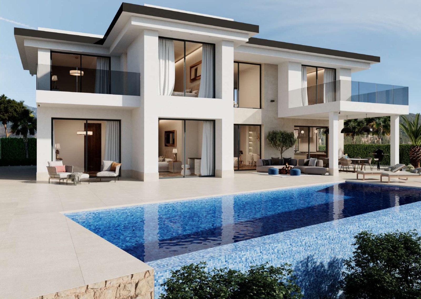 4 moderne eneboliger i klassisk stil under bygging i et område med kun representative eneboliger Galleribilde