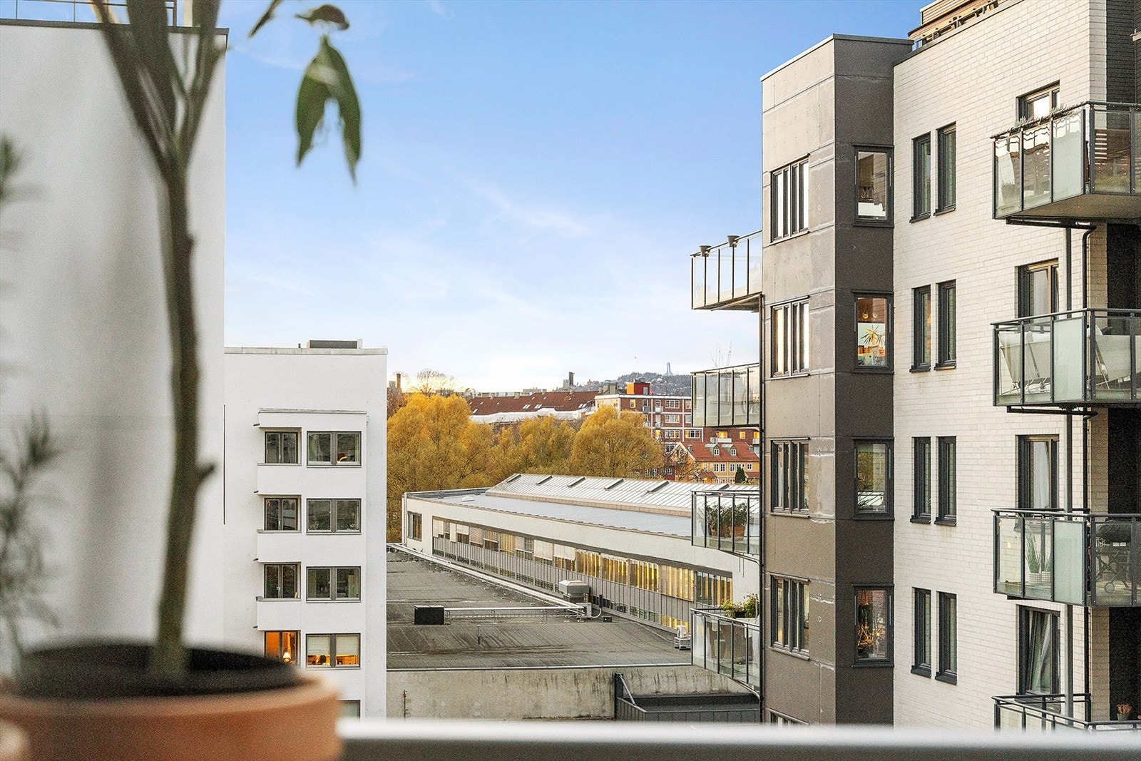 Flott utsikt fra balkongen hvor man ser helt til Holmenkollen! Galleribilde