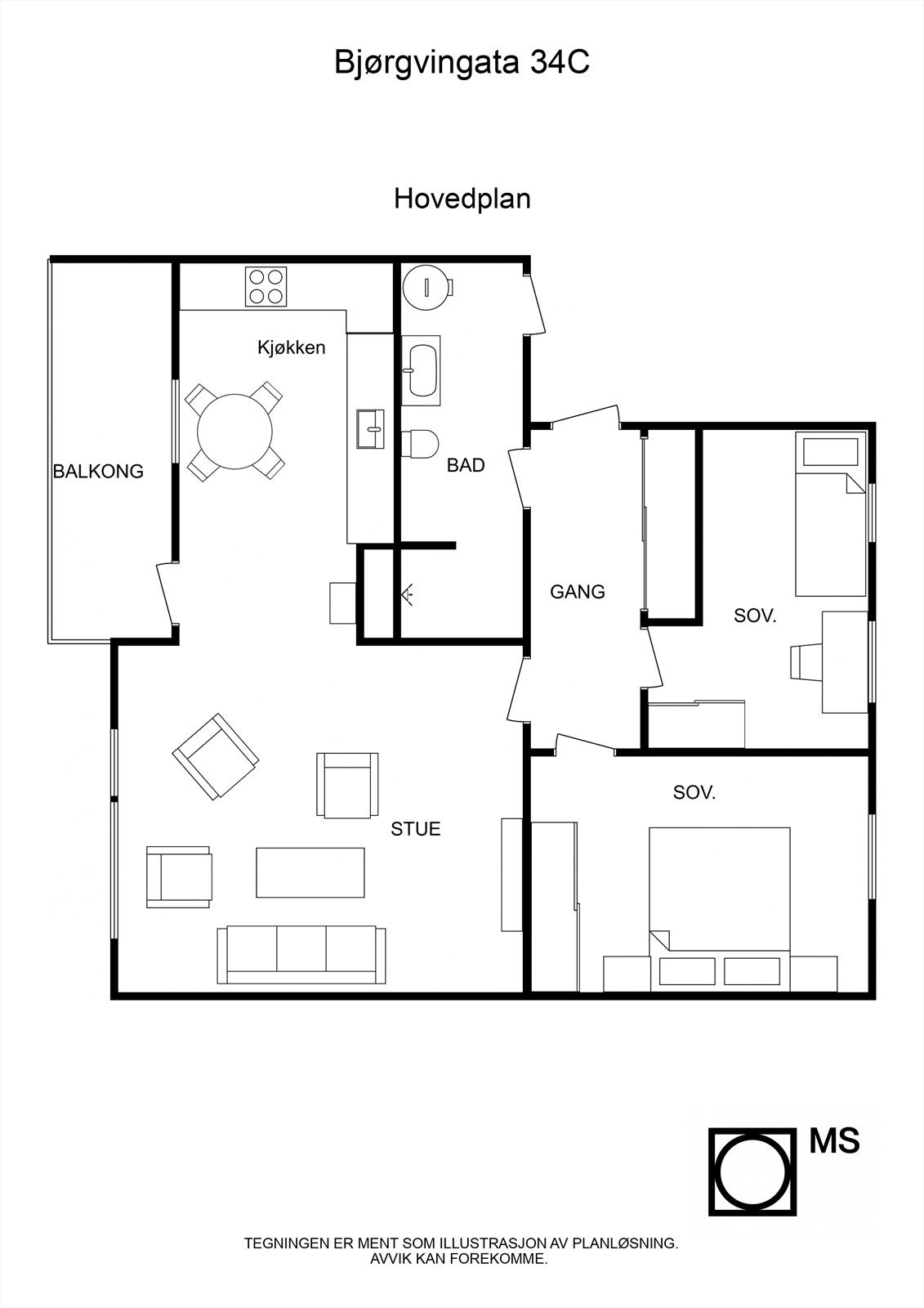 Floorplan letterhead - Bjørgvingata 34C - Hovedplan - 2D Floor Plan Galleribilde