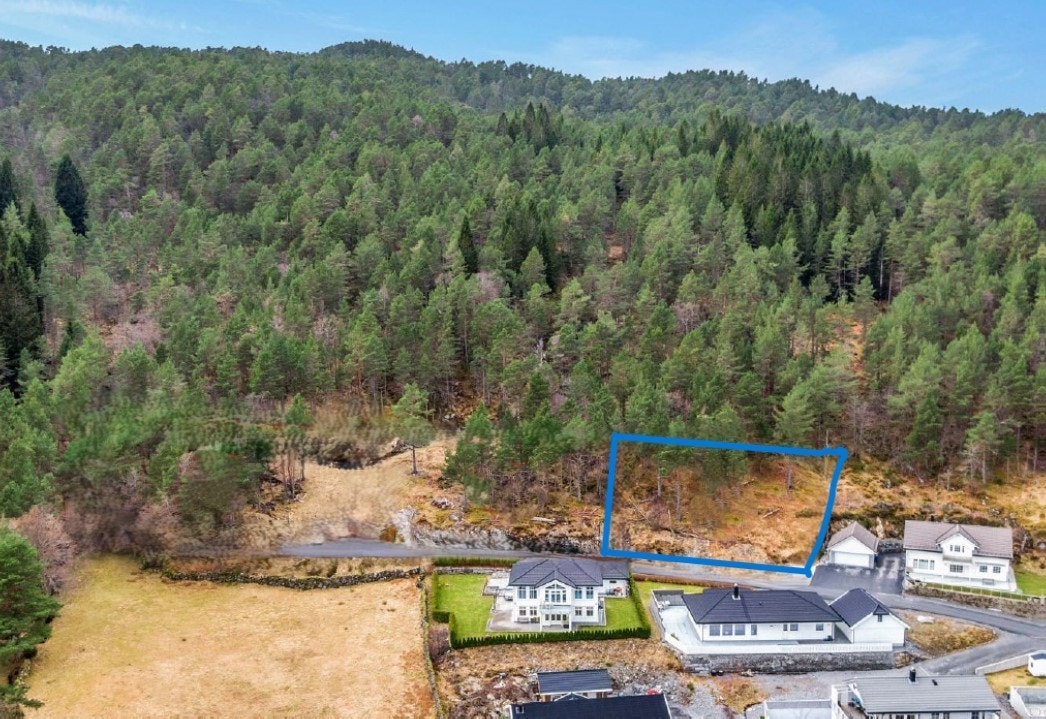 Tomten markert med blått. Galleribilde