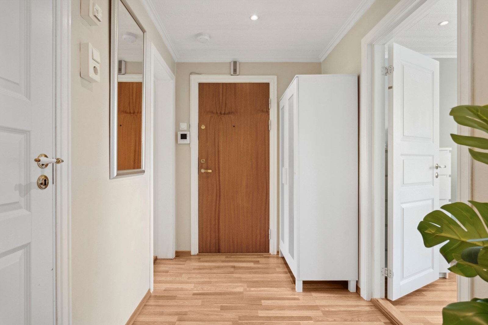 Lys og innbydende entré med direkte adkomst til kjøkkenet og resten av leiligheten. Galleribilde