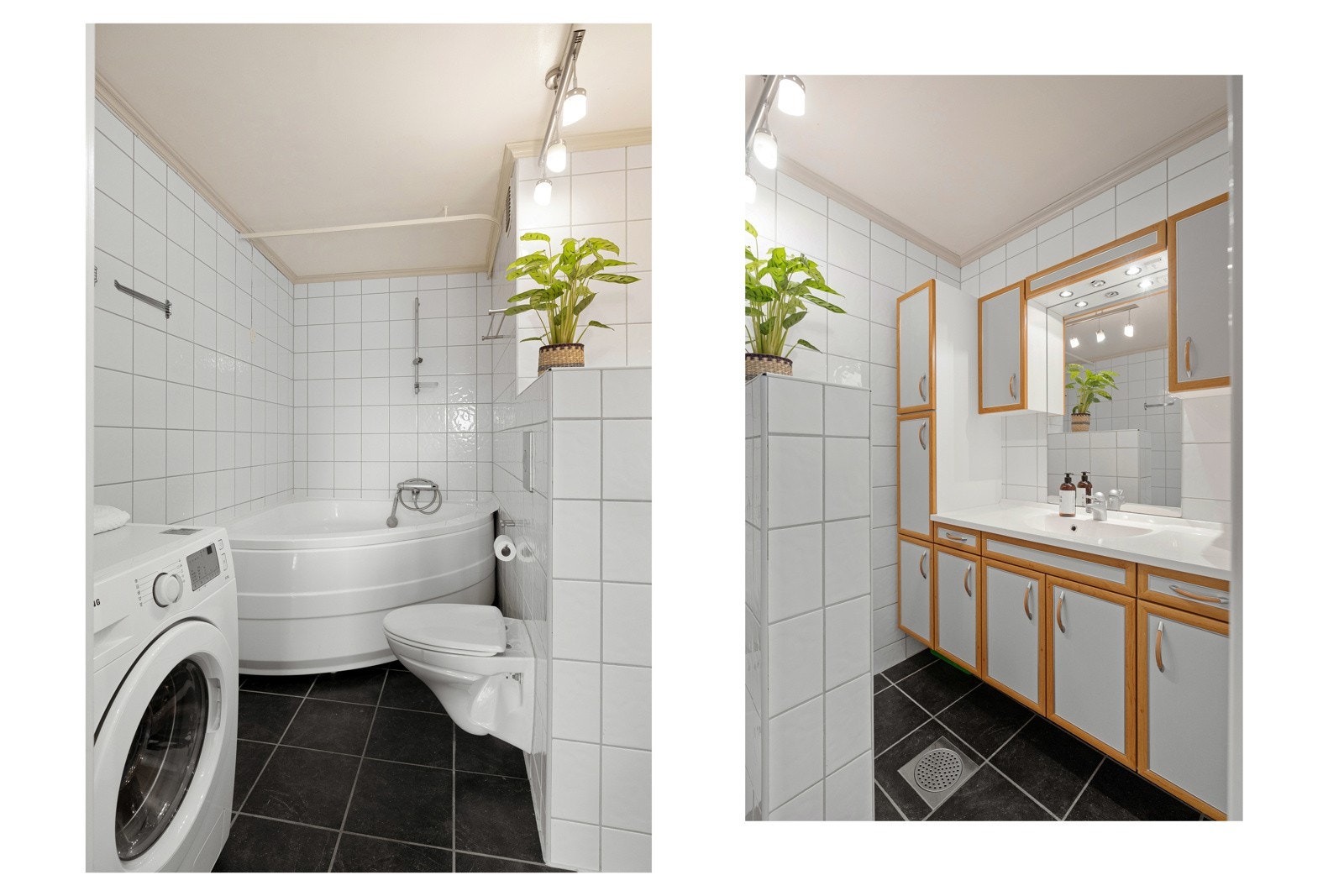 Det er opplegg for vaskemaskin og badet er flislagt gulv og vegger, samt gulvvarme. Galleribilde