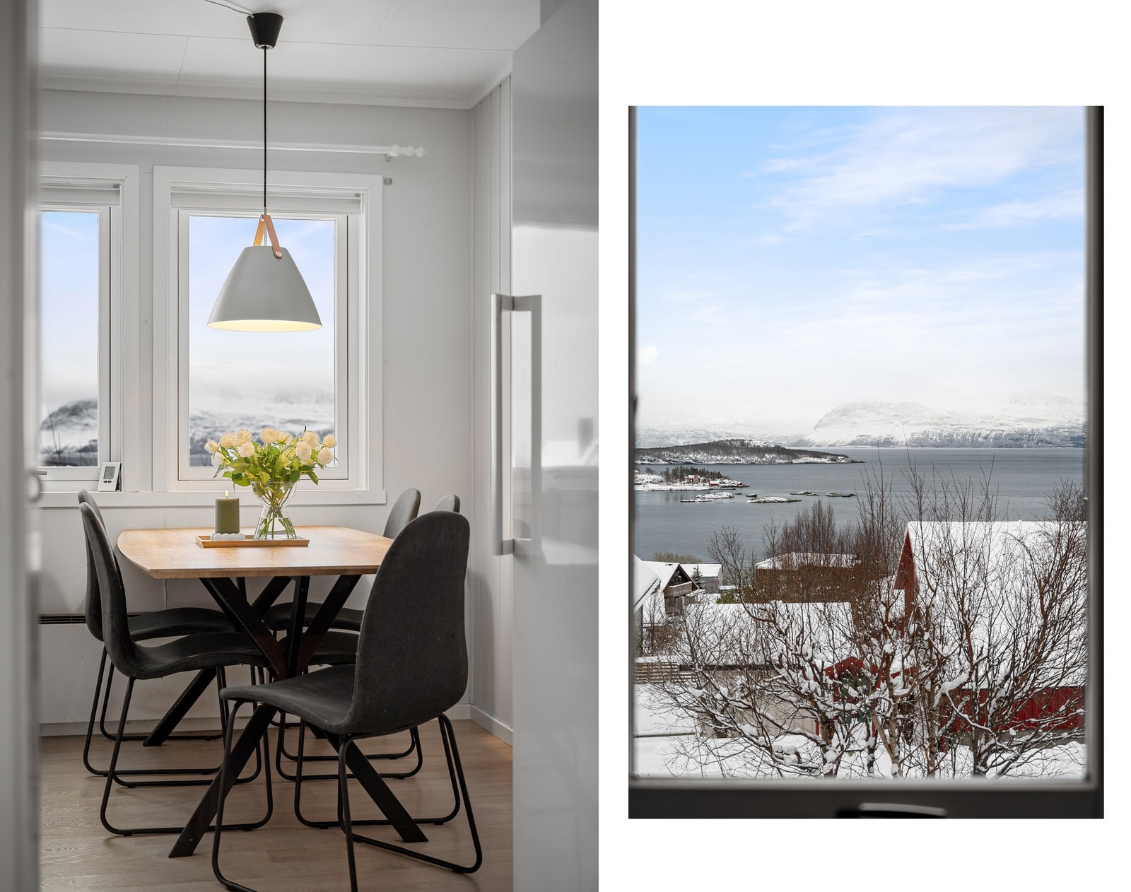 Hyggelig spiseplass på kjøkkenet hvor du kan nyte havutsikt Galleribilde