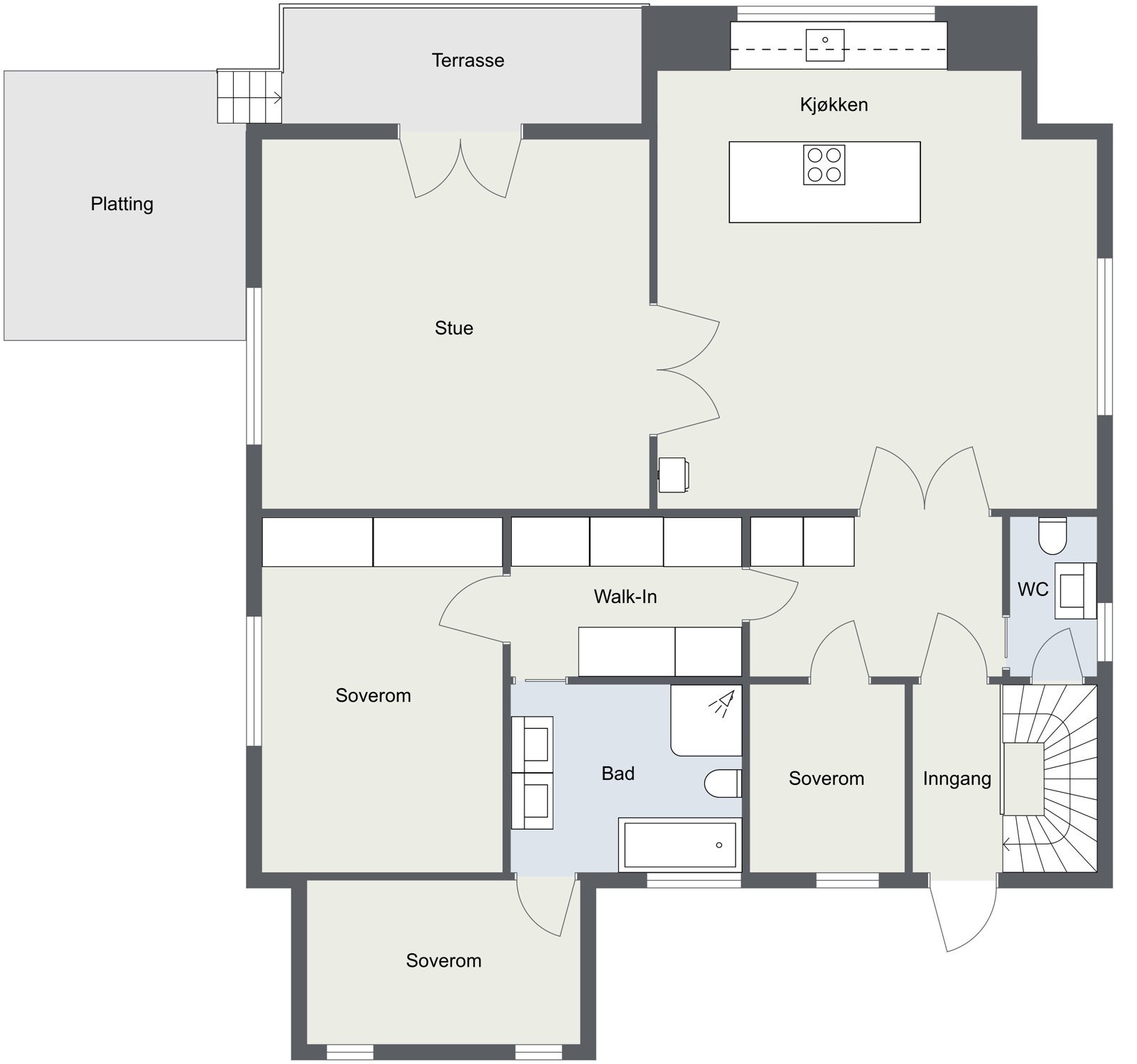 Fra toalettrommet er det direkte adkomst til en praktisk kjellerbod med opplegg for vaskemaskin. Galleribilde