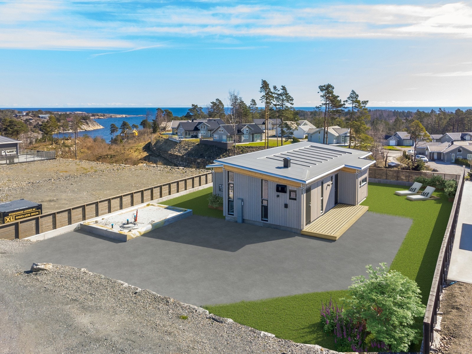 Nyoppført hytte på romslig tomt - Utsikt og gode solforhold. Tomten er 3d-visualisert Galleribilde