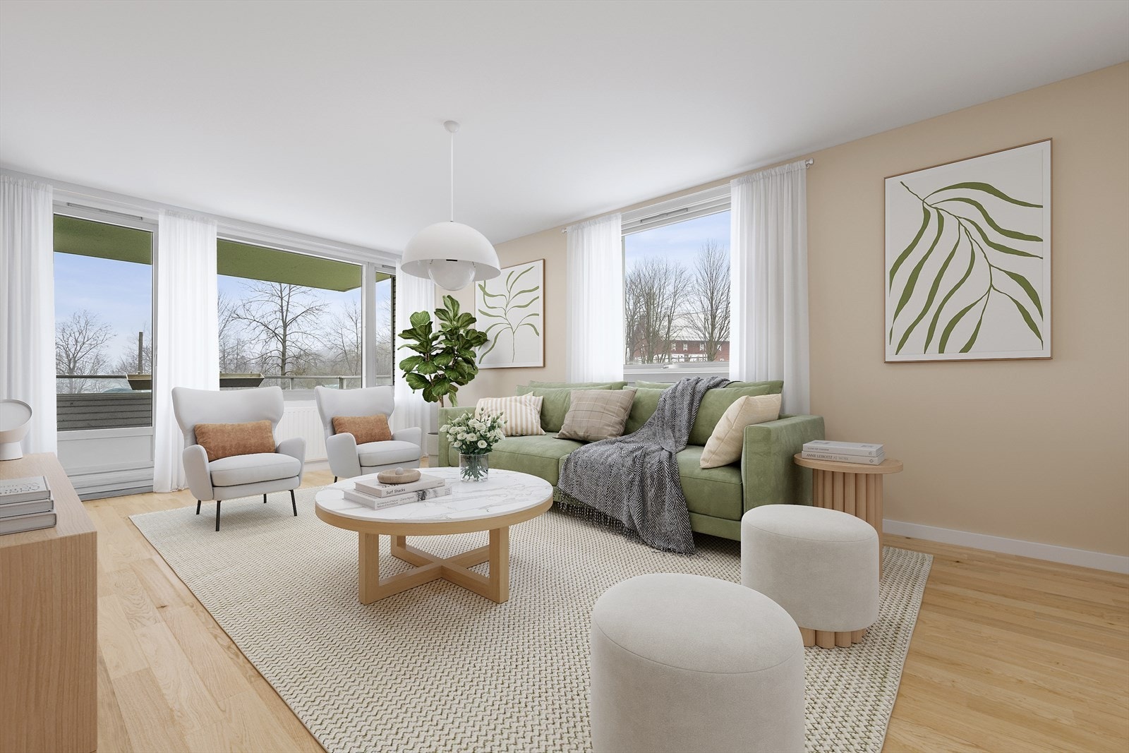 Digital styling av stue. Bildet er kun en illustrasjon. Galleribilde