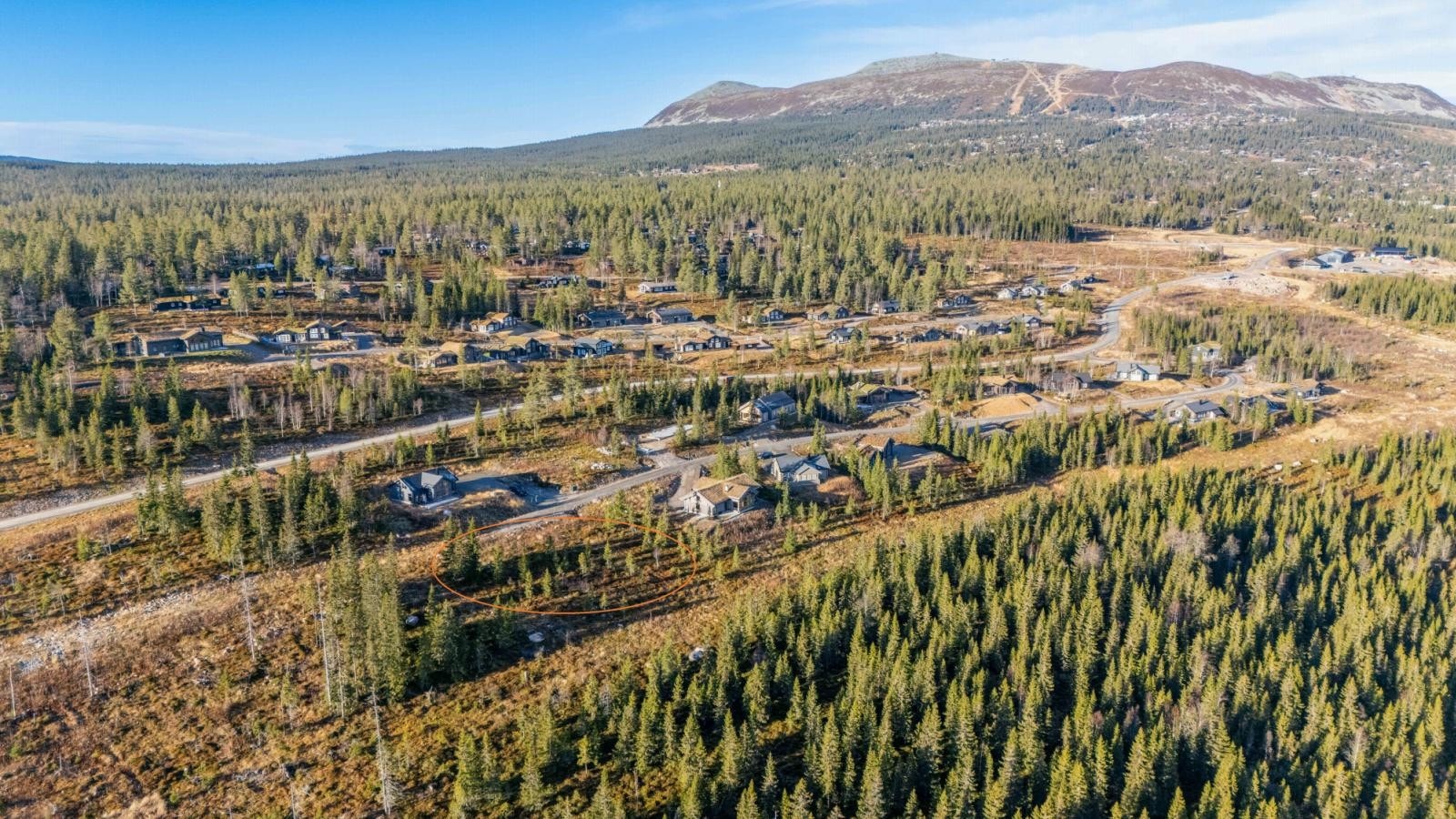 Tomta med utsikt mot toppen av fjellet og alpinbakkene Galleribilde