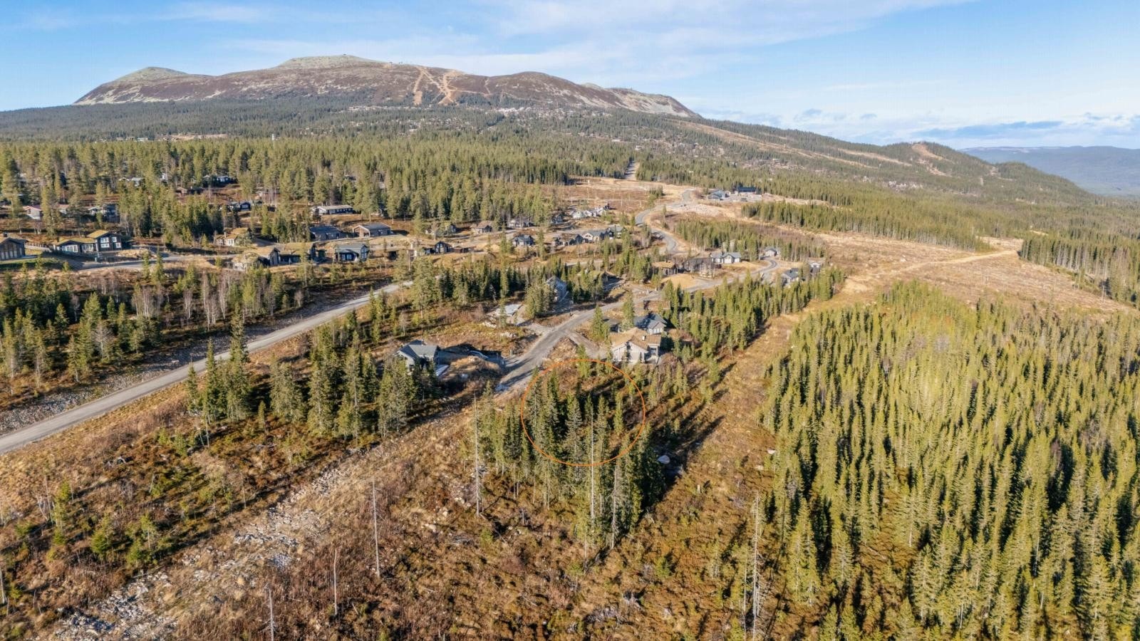 Tomta med utsikt mot toppen av fjellet og alpinbakkene Galleribilde