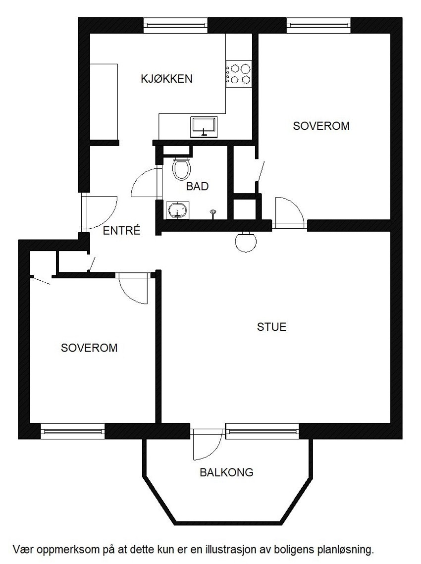 Planskisse. Utover overnevnte areal disponerer boligen loftsbod og 2 kjellerboder. Galleribilde