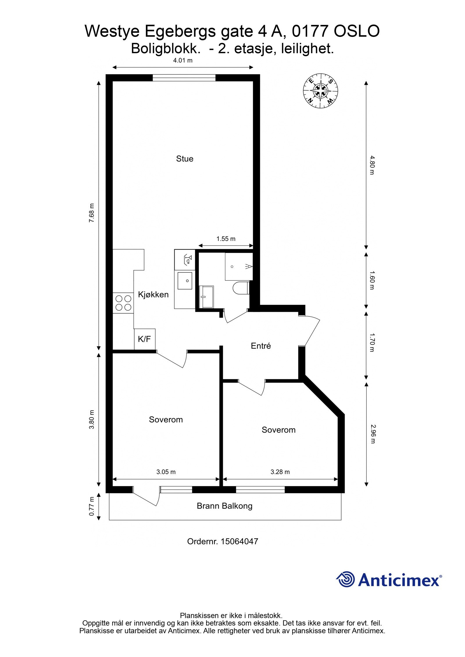 - Plantegning med mål Westye Egebergs gate 4 A - Galleribilde