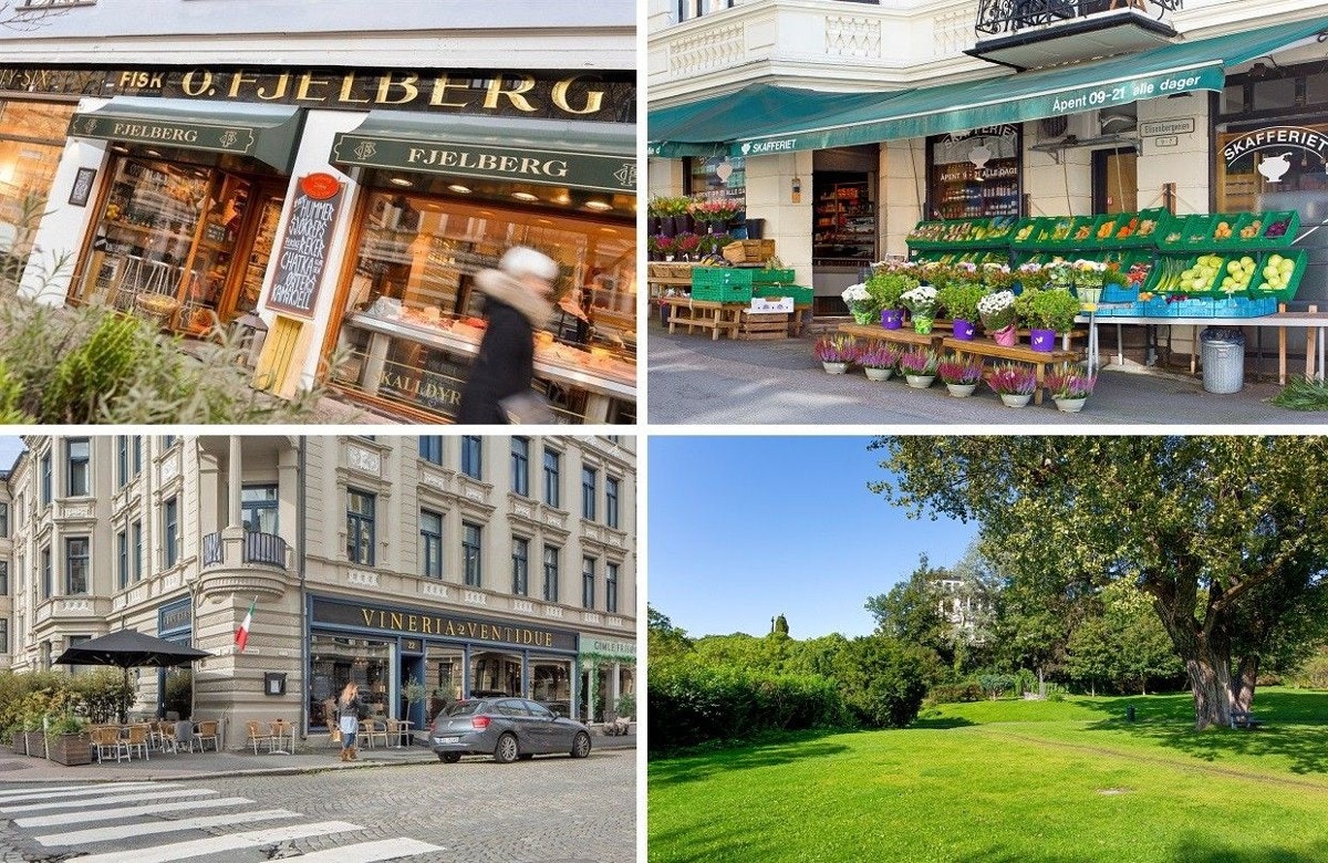 Flotte butikker, caféer, servicetilbud, restauranter og utesteder i kort gange far boligen Galleribilde