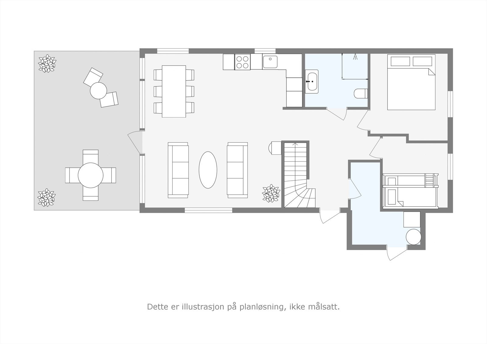 1.etasje: Éntre/gang, vaskerom, bad, 2 soverom og stue/kjøkken Galleribilde