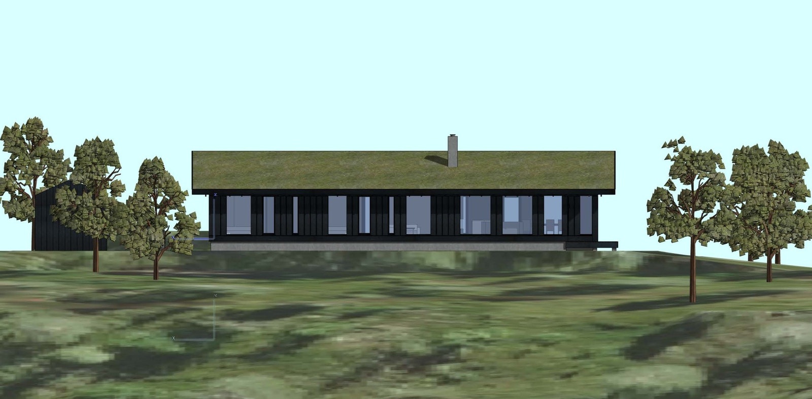 Illustrasjon med hyttemodell Vy32CT på tomta. NB: Dette er kun en illustrasjon og ikke endelig plan Galleribilde