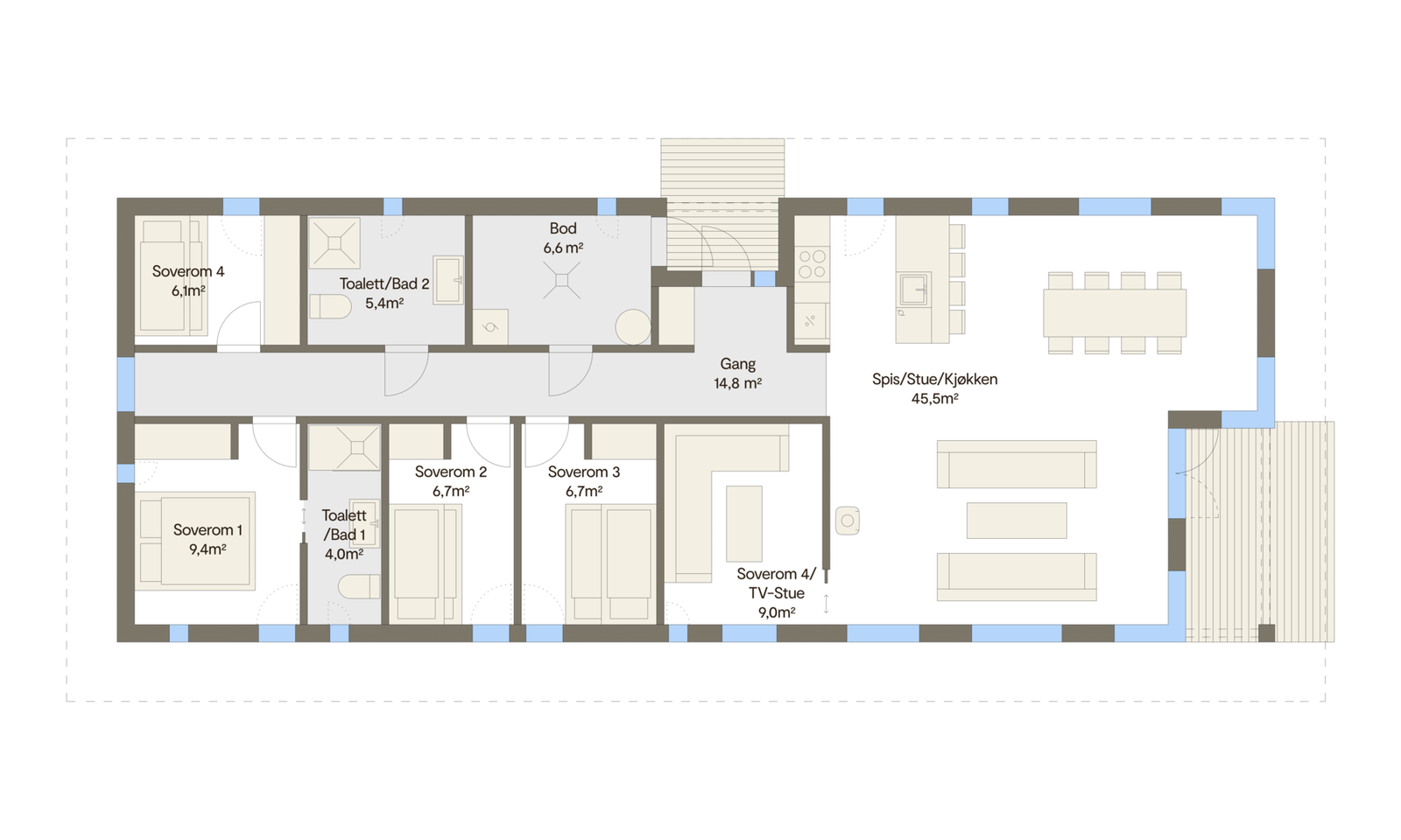 Plantegning Vy32 CT som er priset i annonsen. Andre modeller kan bygges på tomta. Galleribilde