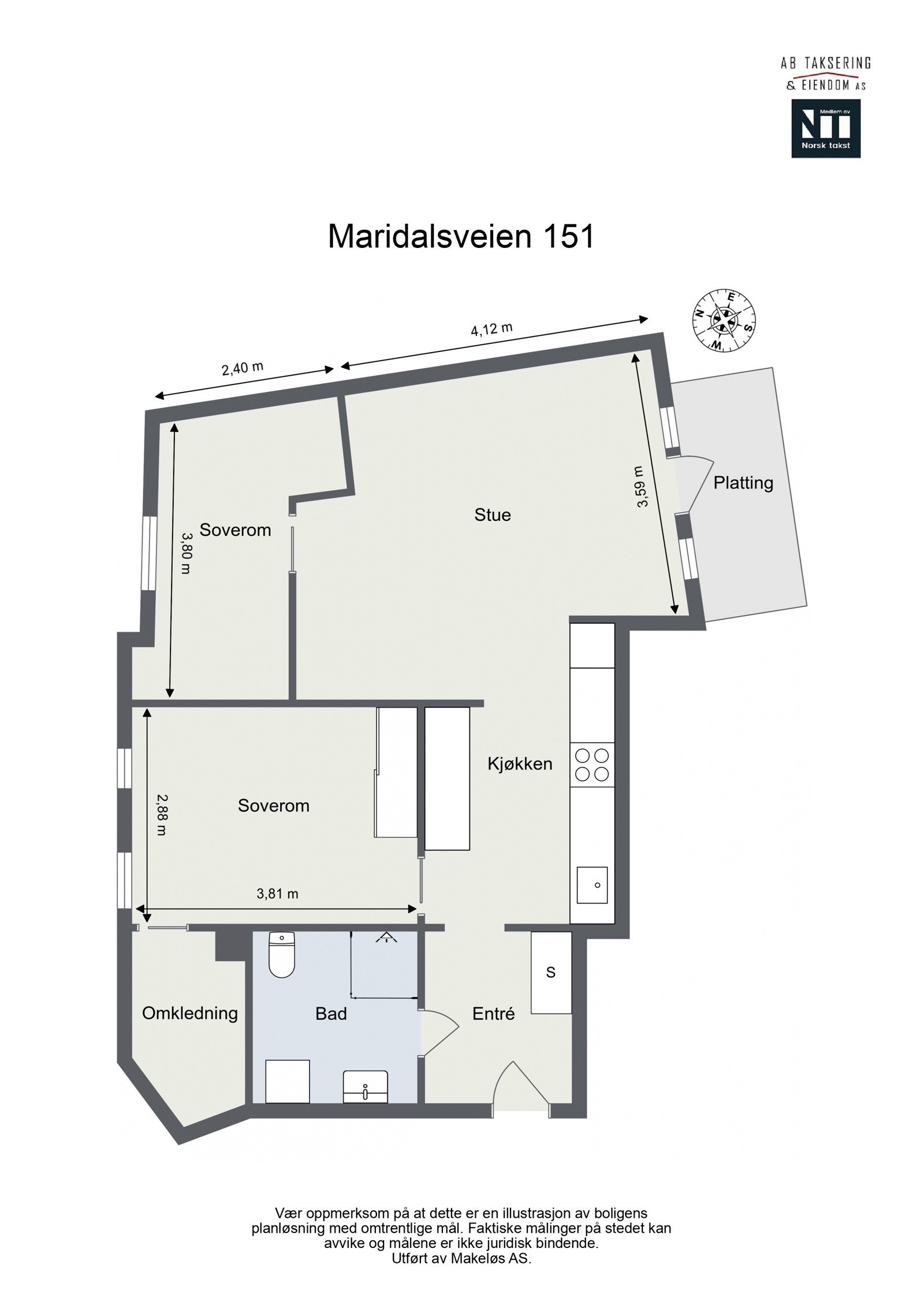 Før vi blar videre ser vi nærmere på boligens planskisse, slik at du får orientert deg litt. I tillegg til boligens innvendige arealer disponerer leiligheten en kjellerbod på 5 kvm. Galleribilde