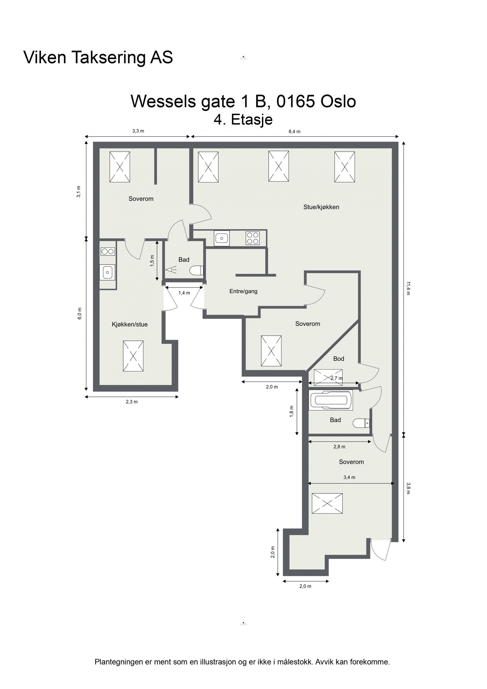 Plantegning - Leiligheten har et gulvareal målt til hele 128 kvm. Galleribilde