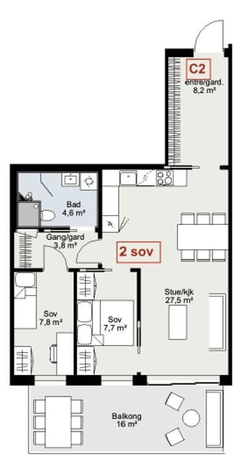 Plantegning - 3. etasje. Øvrig: Leiligheten disponerer bod på ca. 5 kvm og garasjeplass med lader. Galleribilde