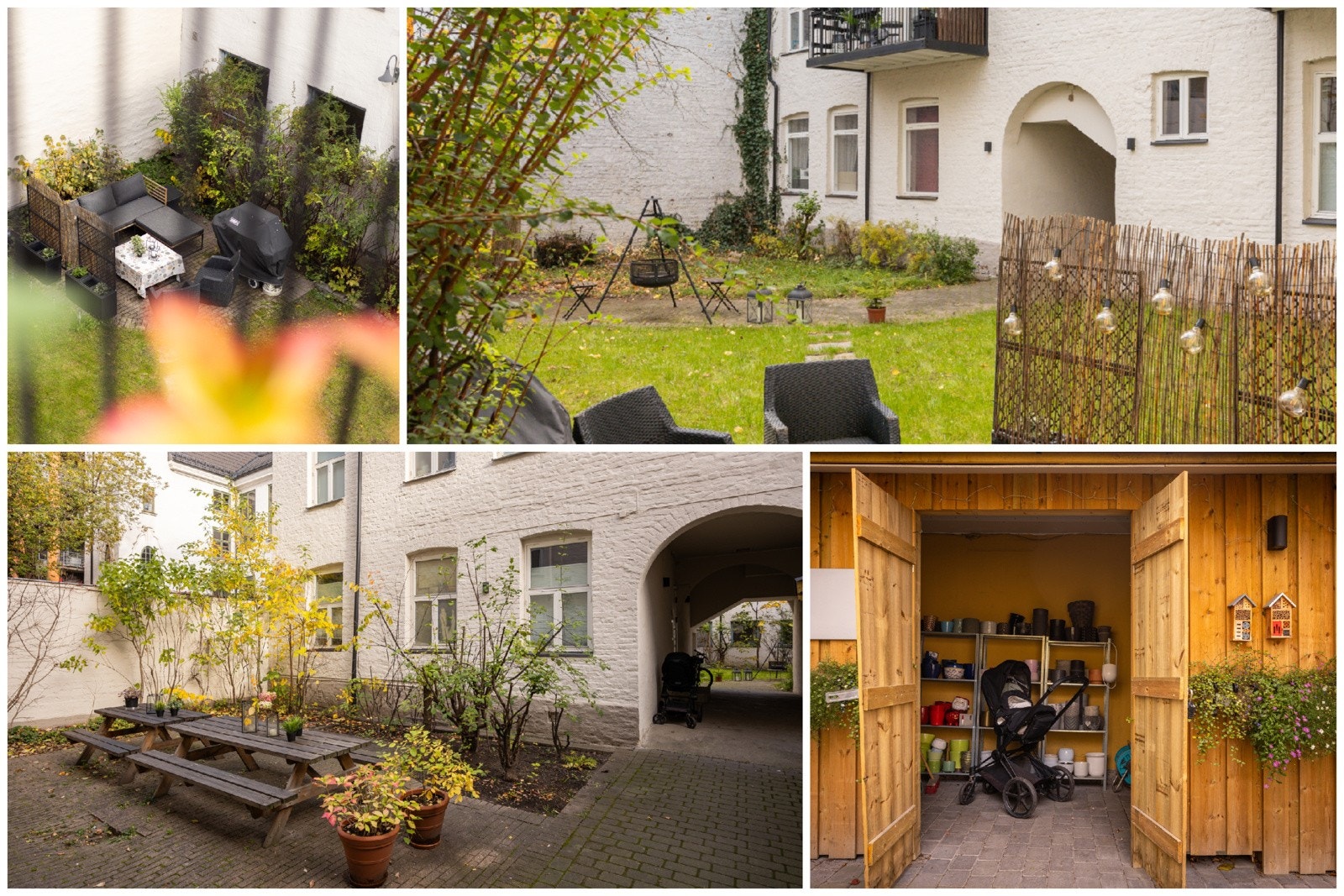 Som beboer har du tilgsng på to nydelige, lukkede gårdsrom med sittegrupper, beplantning, mulighet for dyrking, felles grill og eget låst skur for barnevogner. Galleribilde