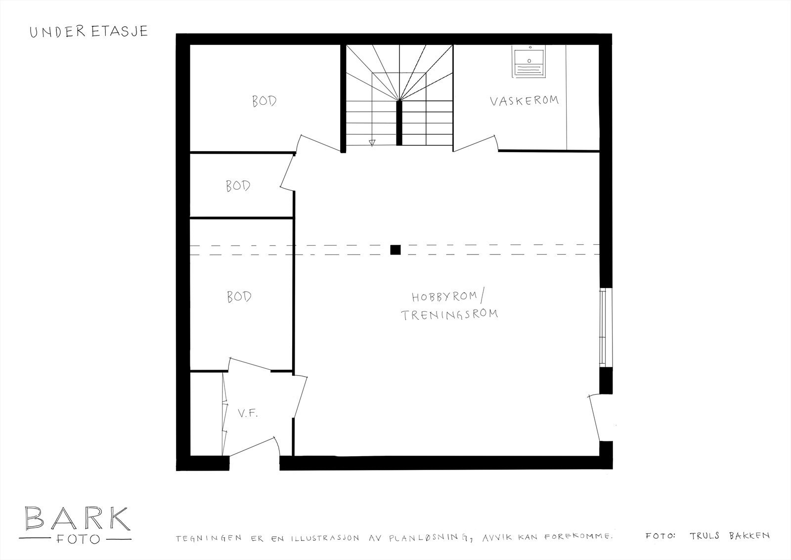 Planskisse underetasje slik arealet er innredet iht. kommunens tegninger. Galleribilde