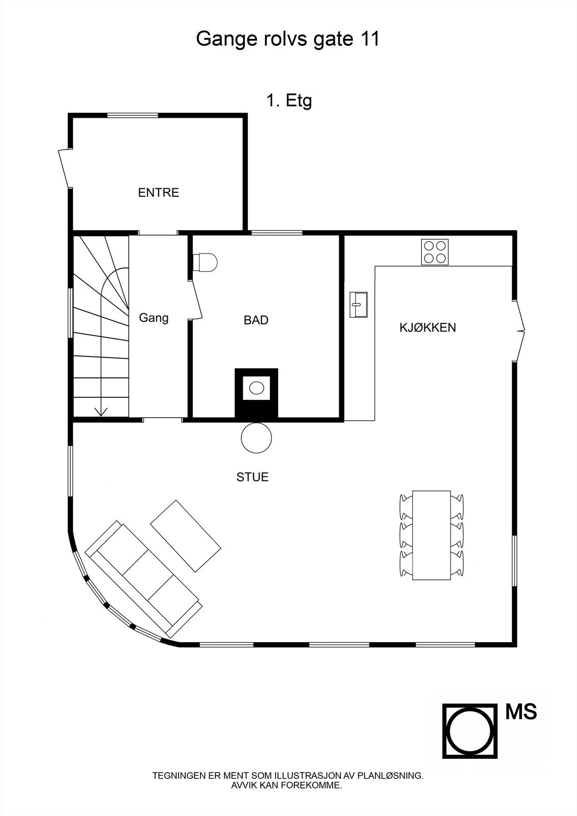 Floorplan letterhead - Gange rolvs gate 11 - 1. Etg - 2D Floor Plan Galleribilde