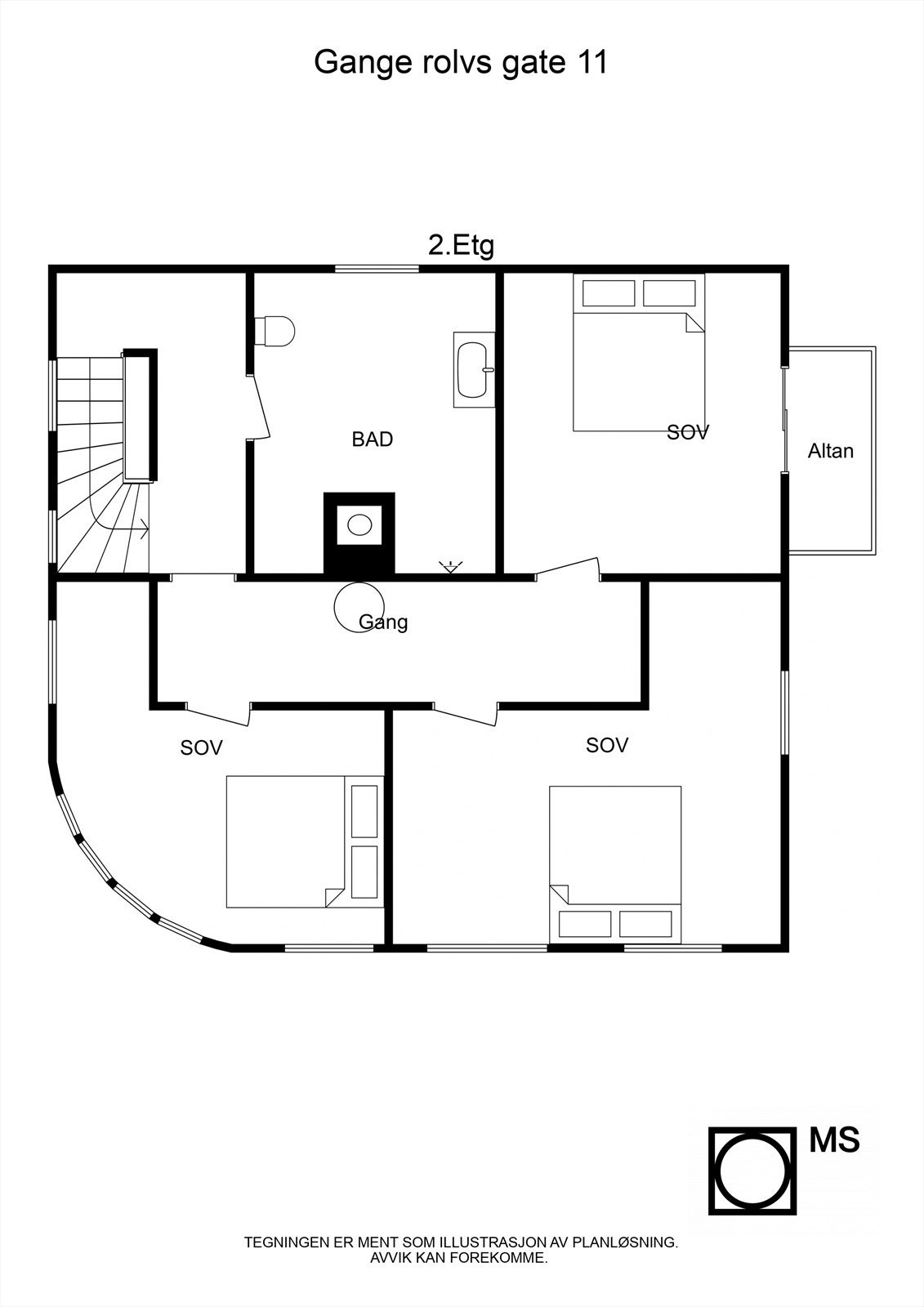Floorplan letterhead - Gange rolvs gate 11 - 2.Etg - 2D Floor Plan Galleribilde