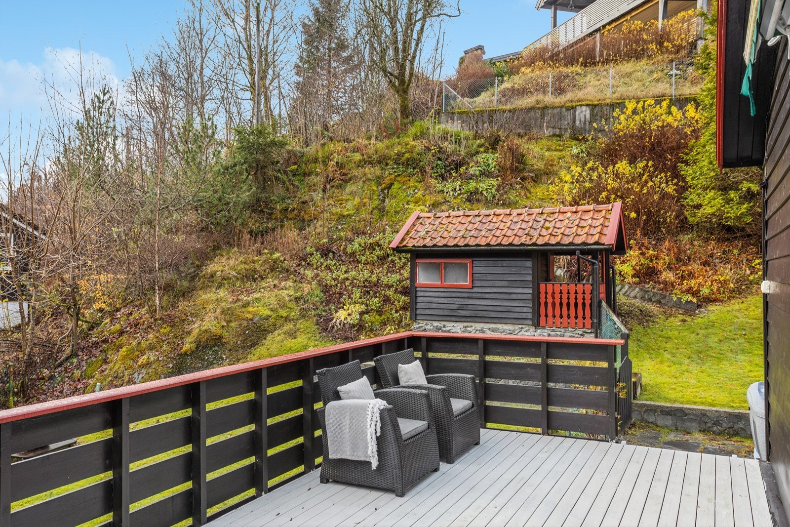 I hagen er det i tillegg en utebod/dukkestue. Galleribilde