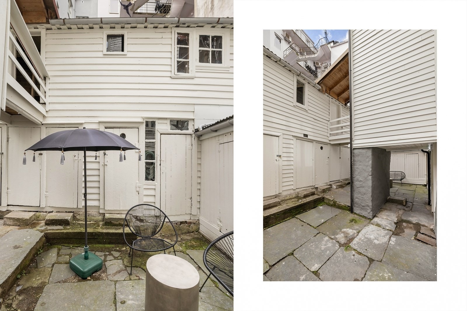 Bakgården er av god størrelse. På bildet til høyre ser man inngangen til tilleggsarealet. Galleribilde