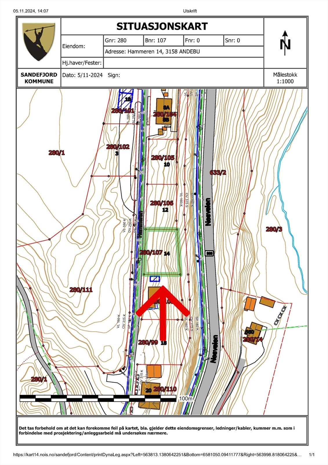 Her er situasjonskartet fra kommunen som viser tomtegrensene Galleribilde