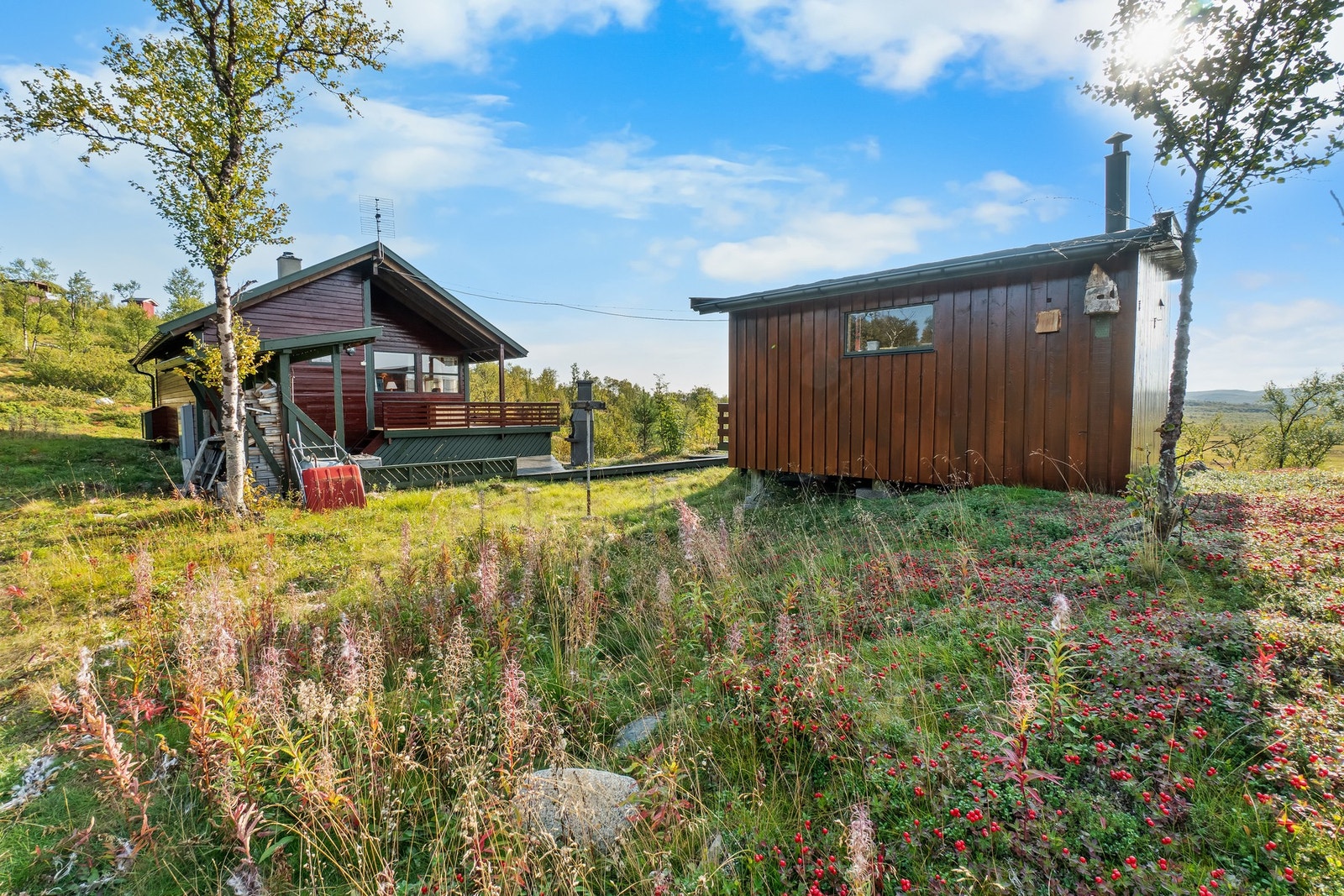 Fasade fritidsbolig og anneks sett fra vest. Galleribilde
