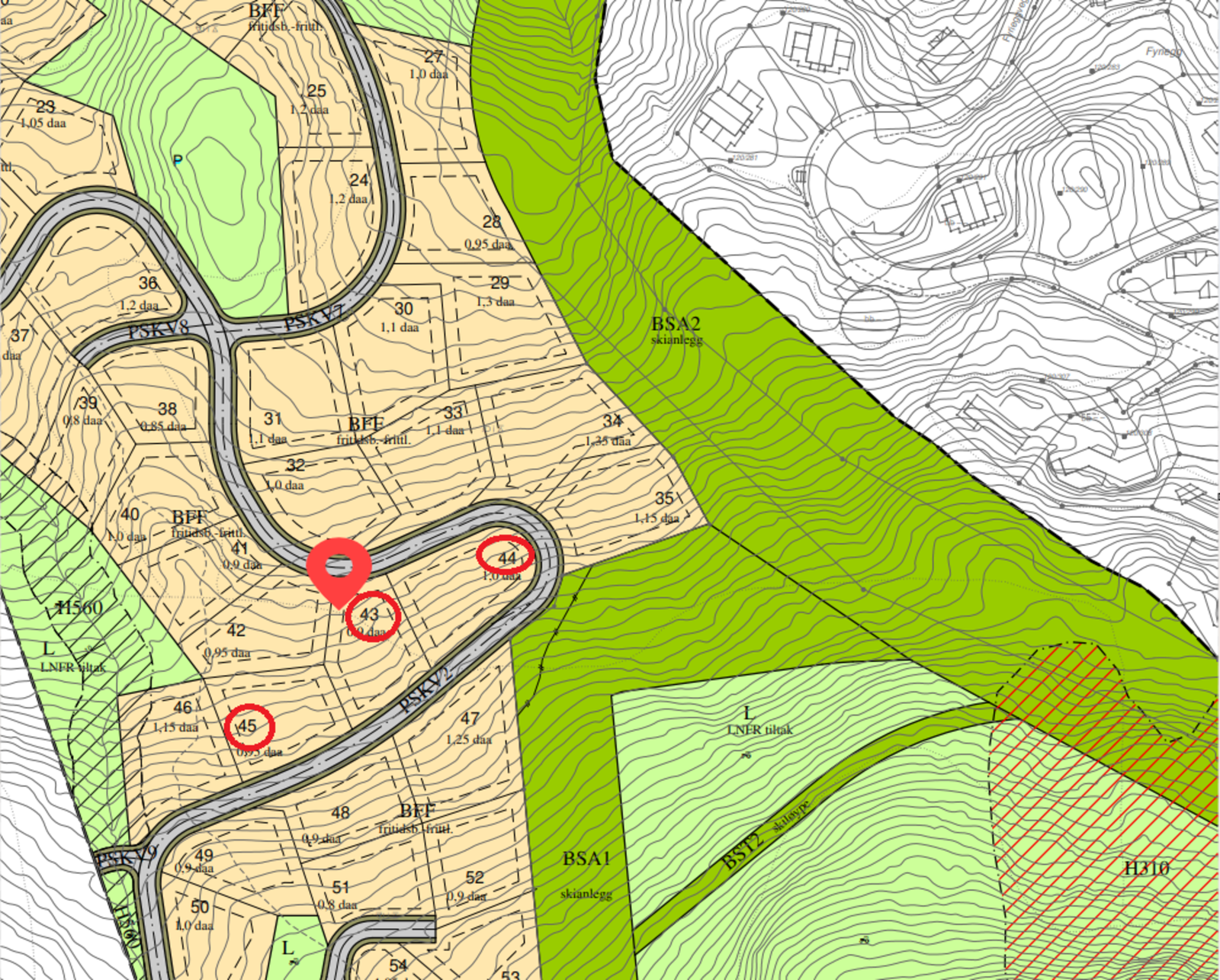 Plankart.
Tomt 43 markert Galleribilde