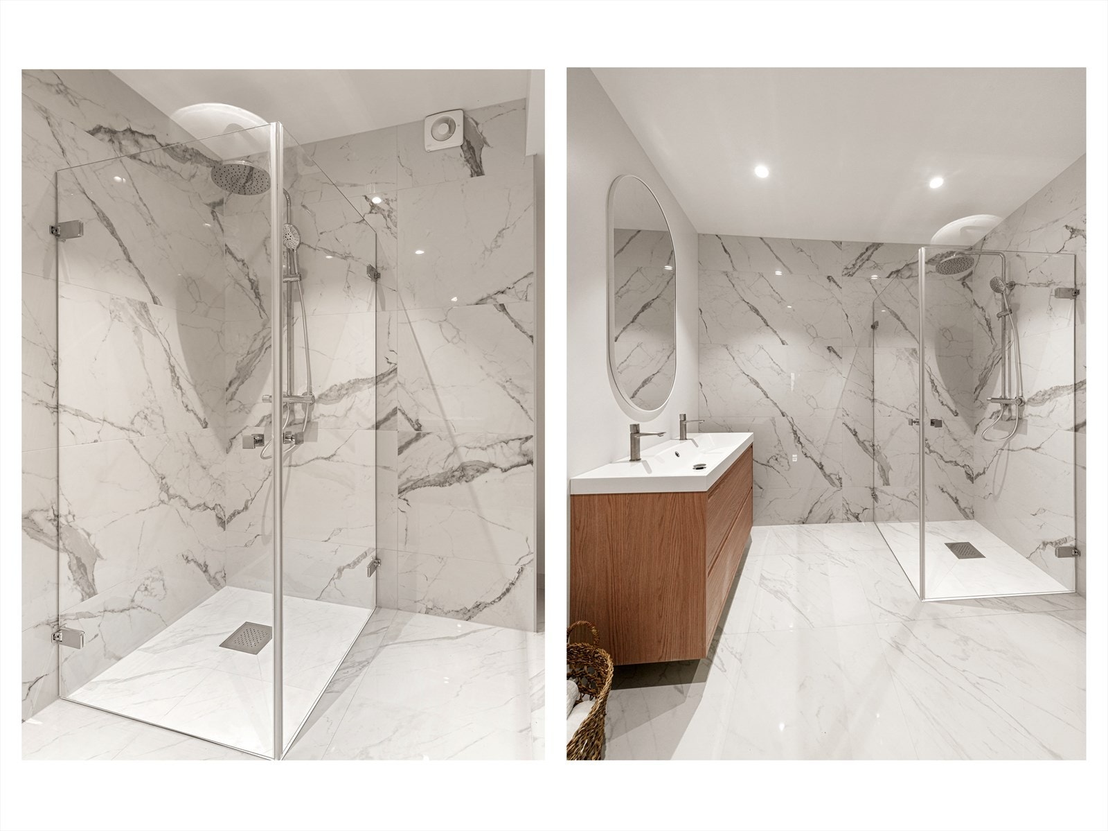 Badet er målt til 5,4 kvm og inneholder dusj, toalett og servant. Galleribilde