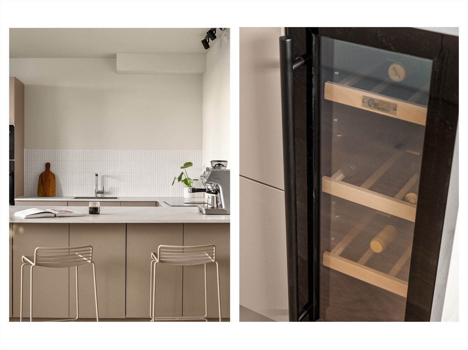 Av integrerte hvitevarer finner vi vinskap, platetopp, oppvaskmaskin, kjøl- og fryseskap. Galleribilde