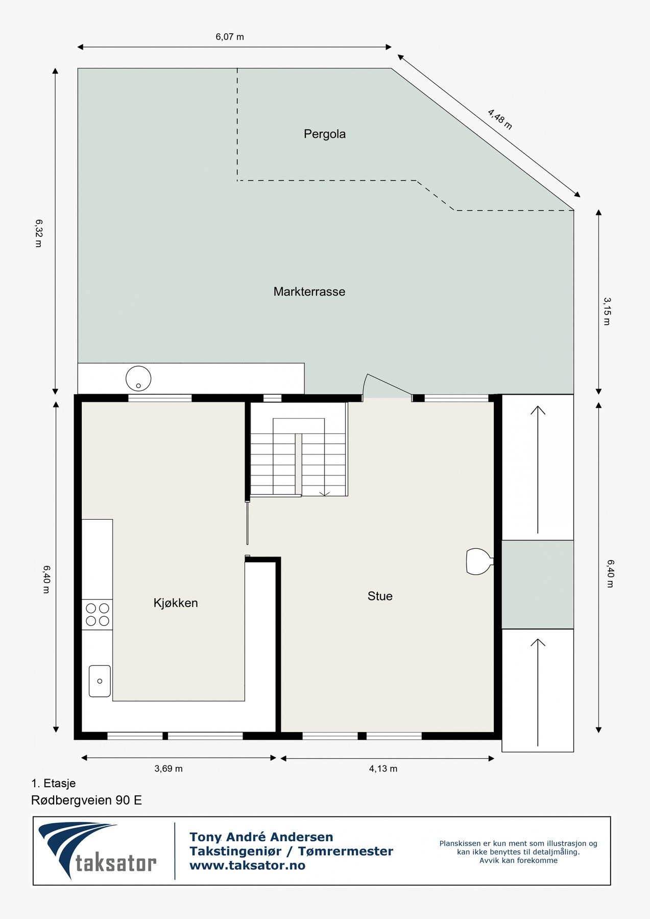 Målsatt plantegning av 1. etasje. Galleribilde