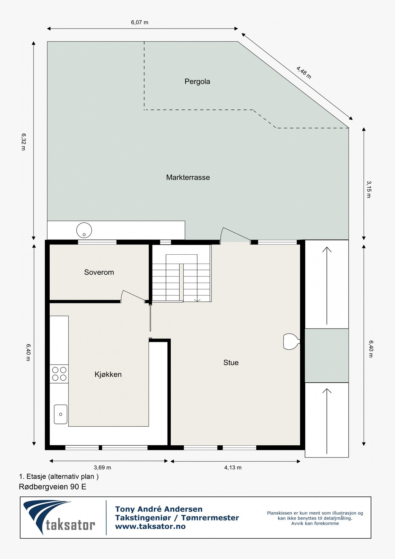 Alternativ plantegning som viser muligheten for å tilbakeføre det opprinnelige soverommet som var i 1. etasje. Galleribilde